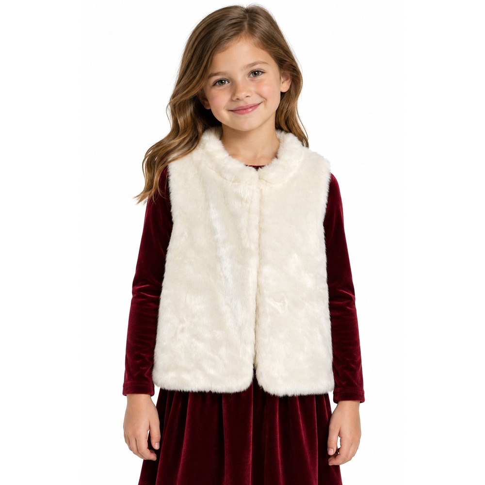 Carter's Girls Faux Fur Vest Size 8 Ivory Snap Front Holiday Winter Dressy Cozy